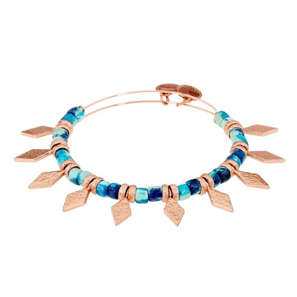 Alex And Ani Ocean Spearhead Beaded Bangle Bracelet (Shiny Rose Gold)